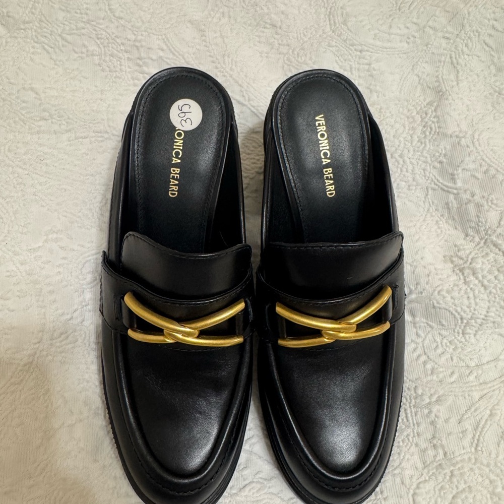 Veronica Beard Black Mules with Gold Detail